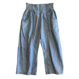 FP We The Free Denim Baggy Pants XS Wide Leg Crop Pull-On Elastic Smocked Waist